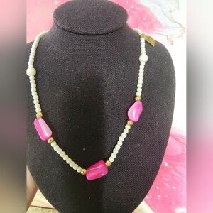 Vintage Korea Pink, White & Gold   Necklace